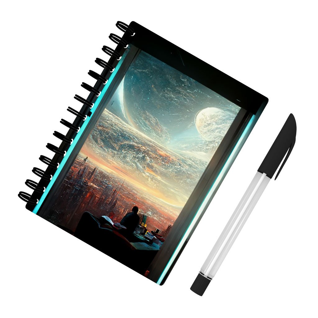 Futuristic City Art Spiral Notebook – Space City Notebook – Cityscape Notebook