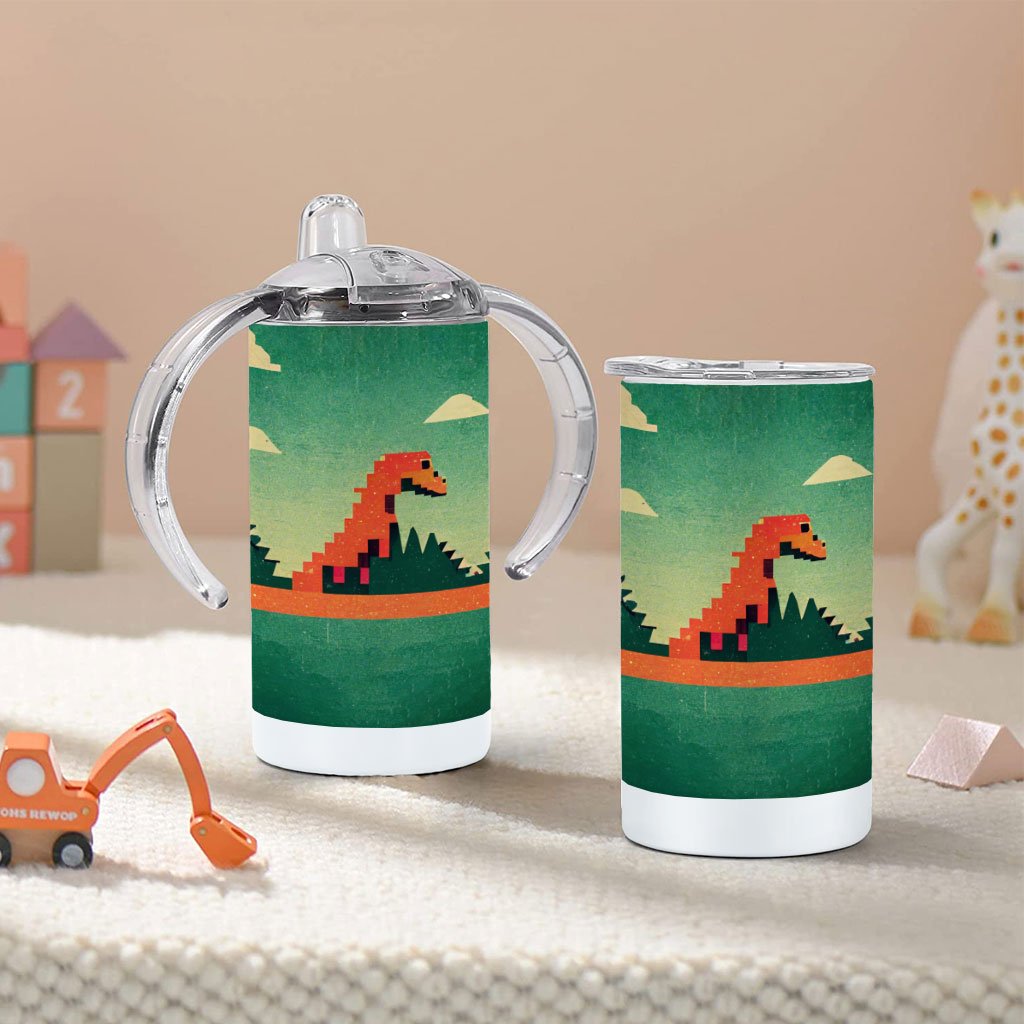 Dino Pixel Art Sippy Cup – Cute Dinosaur Baby Sippy Cup – 8 Bit Sippy Cup