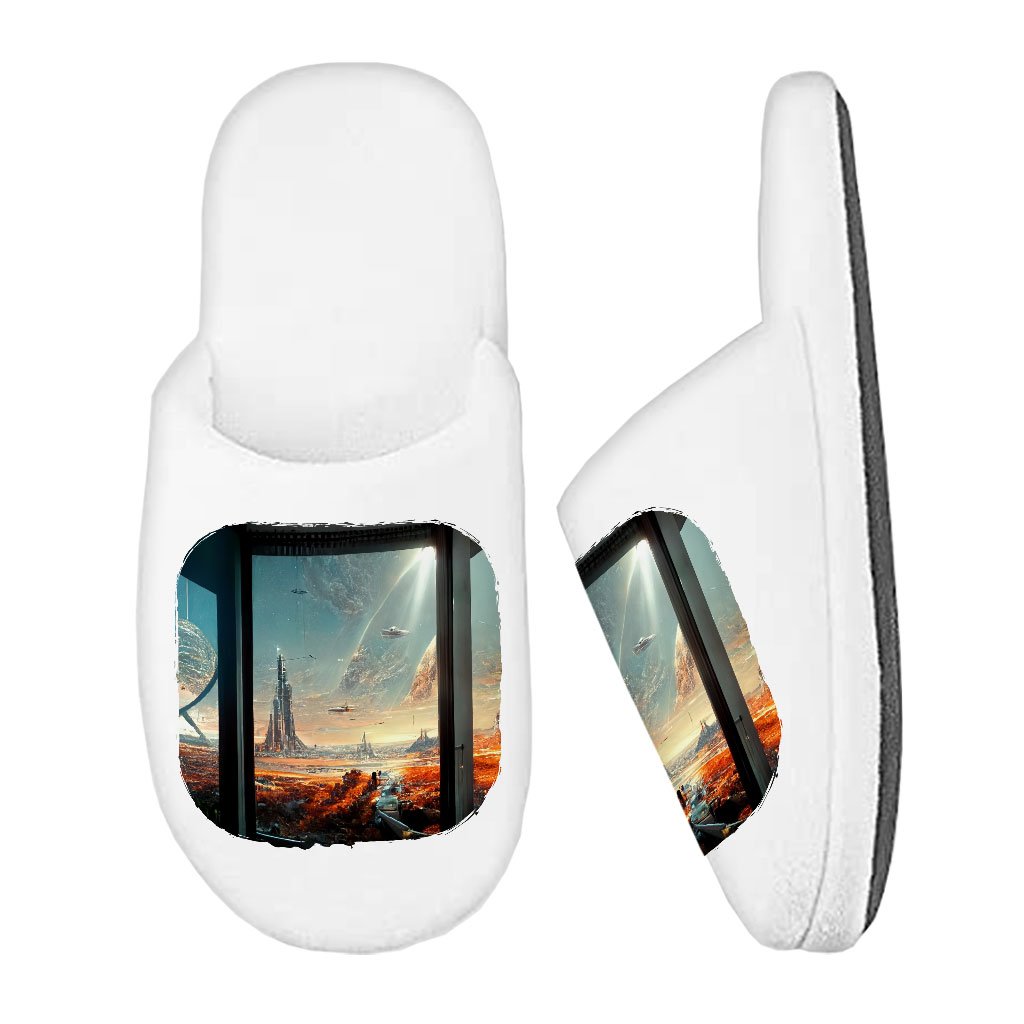 City Outer Space Concept Art Memory Foam Slippers – Cityscape Slippers
