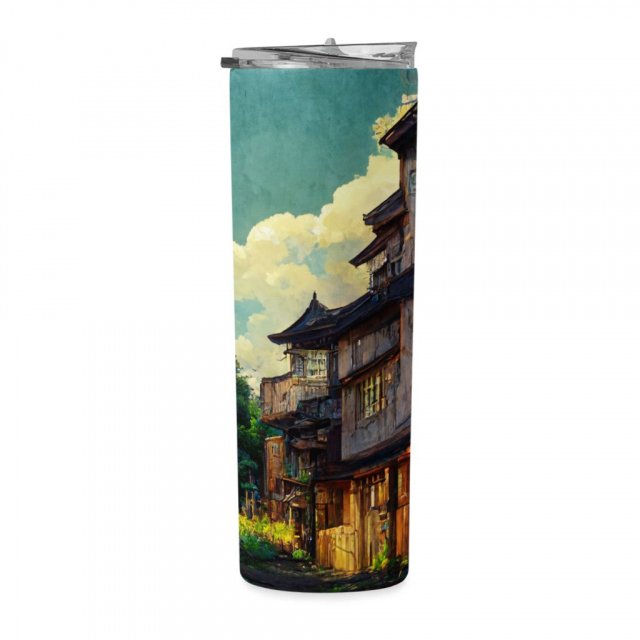 Anime City Digital Art 20oz Skinny Tumbler – Cartoon Travel Mug | Shopamericaio
