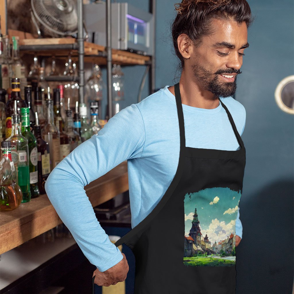 City Landscape Cartoon Art Apron - Cartoon Cooking Apron - Anime Apron for Women
