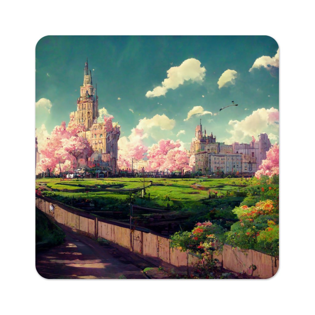 Anime City Scenery Art Square Coasters – Nature Coaster | Cartoon City Art Mug
