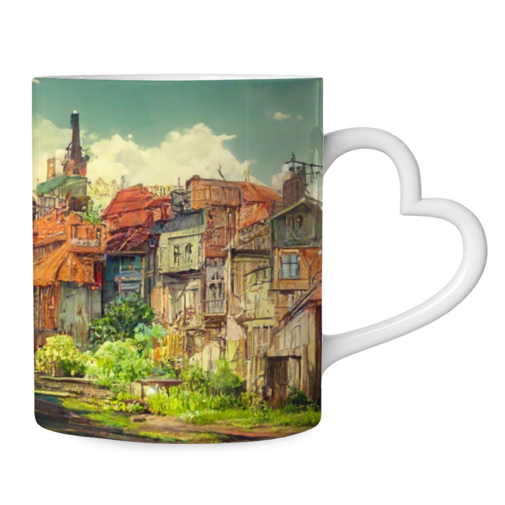 City Pop Anime Print Mug with Heart Handle – Art Mug – Printed Ceramic Mug