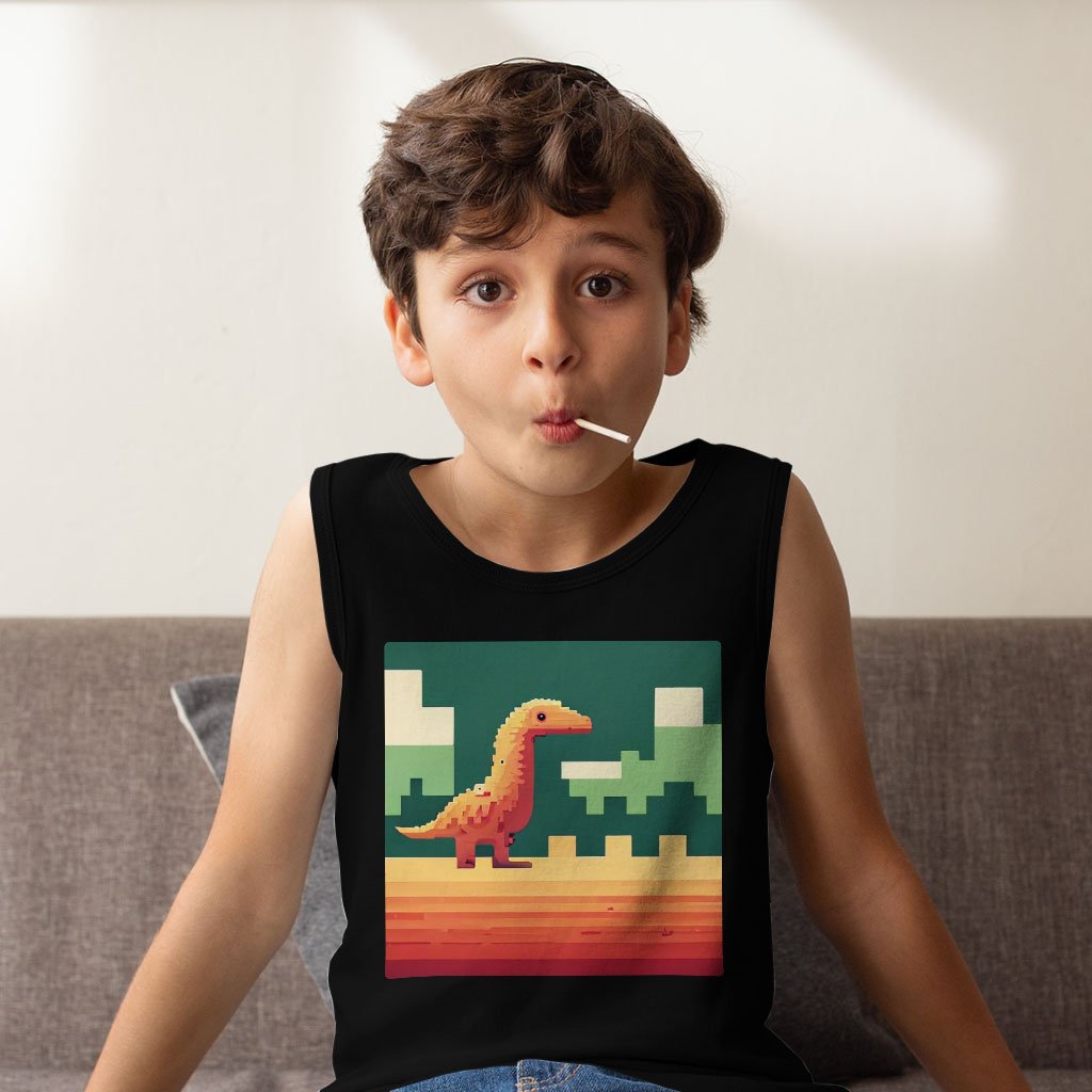 Cute Dino Pixel Kids’ Jersey Tank – 8 Bit Sleeveless T-Shirt | Shopamericaio