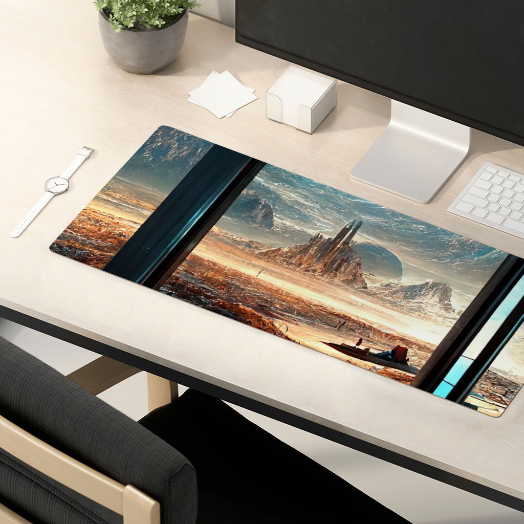 Space City Art Desk Mat – Future World Desk Pad – Cityscape Laptop Desk Mat