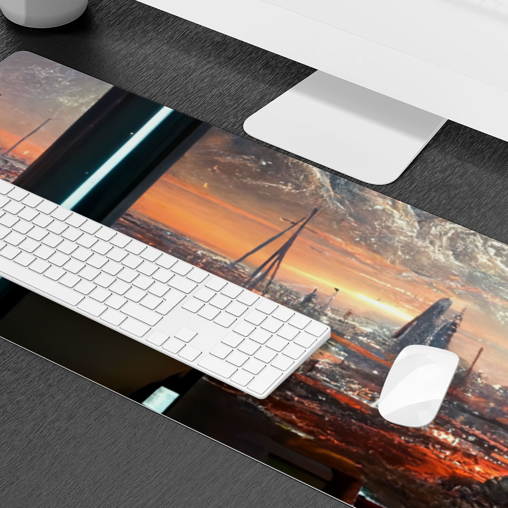 Space Station City Art Desk Mat – Graphic Desk Pad – Futuristic Laptop Desk Mat