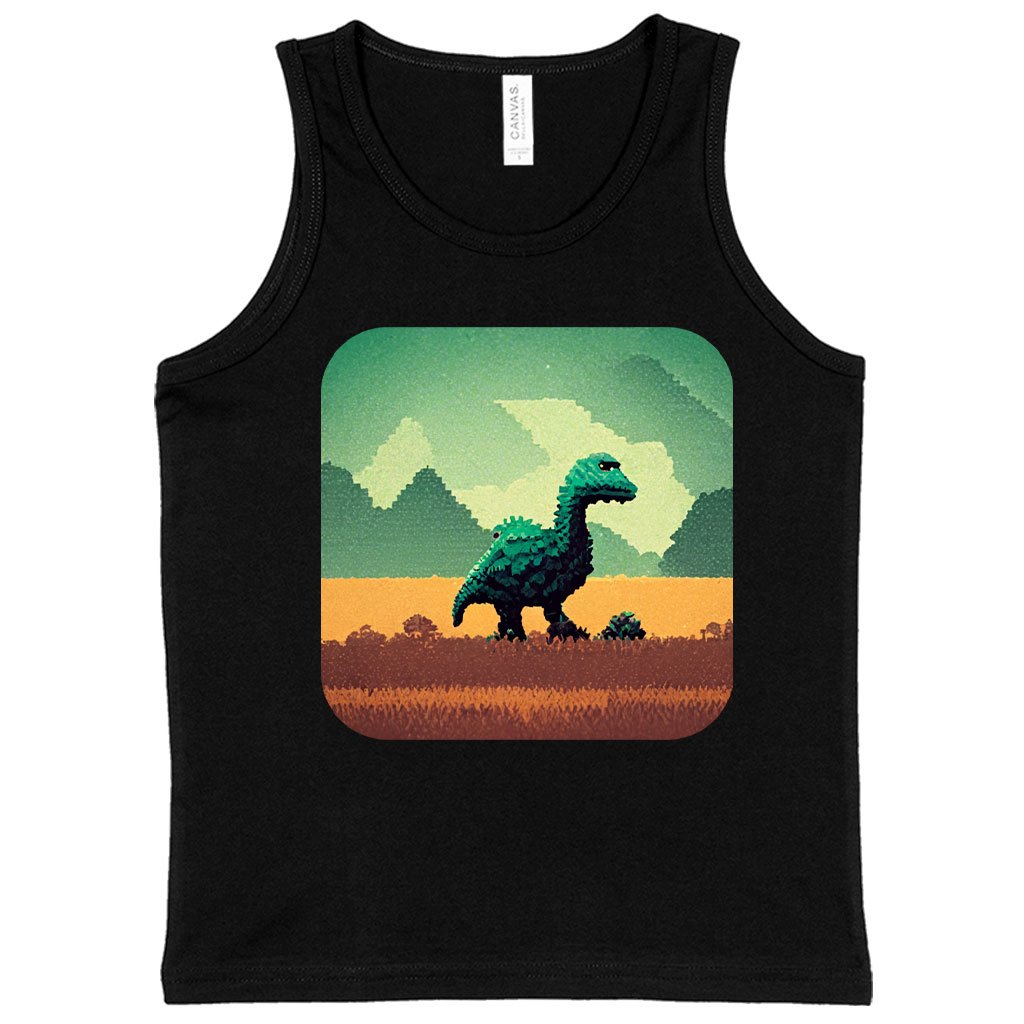 Cute Dino Kids’ Jersey Tank – Pixel Sleeveless T-Shirt – Printed Kids’ Tank Top