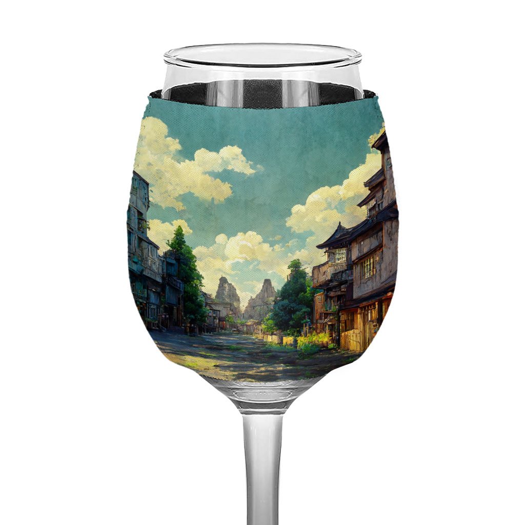 Anime City Digital Art Wine Glass Sleeve – Cartoon Sleeves for Wine Glass