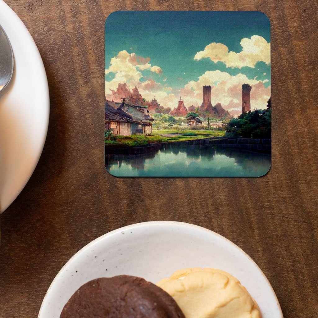 Anime City Concept Art Square Coasters – Landscape Coaster | Shopamericaio
