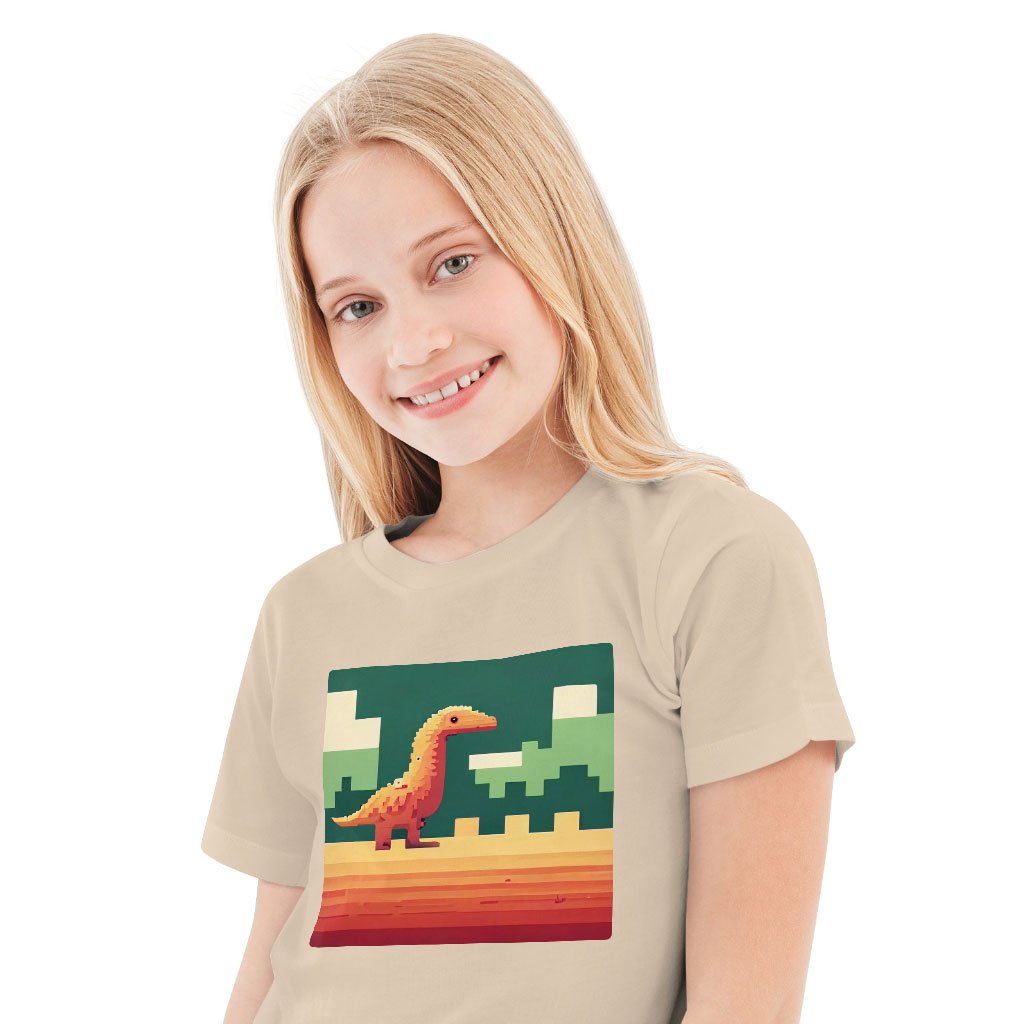 Cute Dino Pixel Kids’ T-Shirt – 8 Bit T | Girl Print Baby Jersey T-Shirt