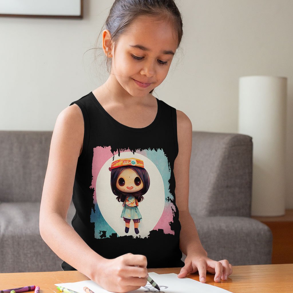 Kawaii Baby Girl Kids’ Jersey Tank – Anime Style Sleeveless T-Shirt