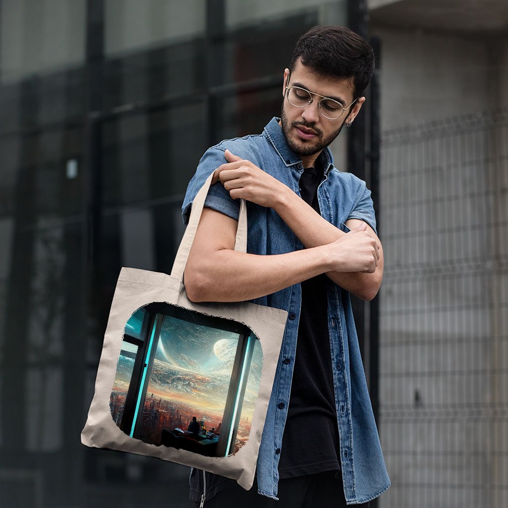 Futuristic City Art Small Tote Bag – Space City Shopping Bag | Shopamericaio