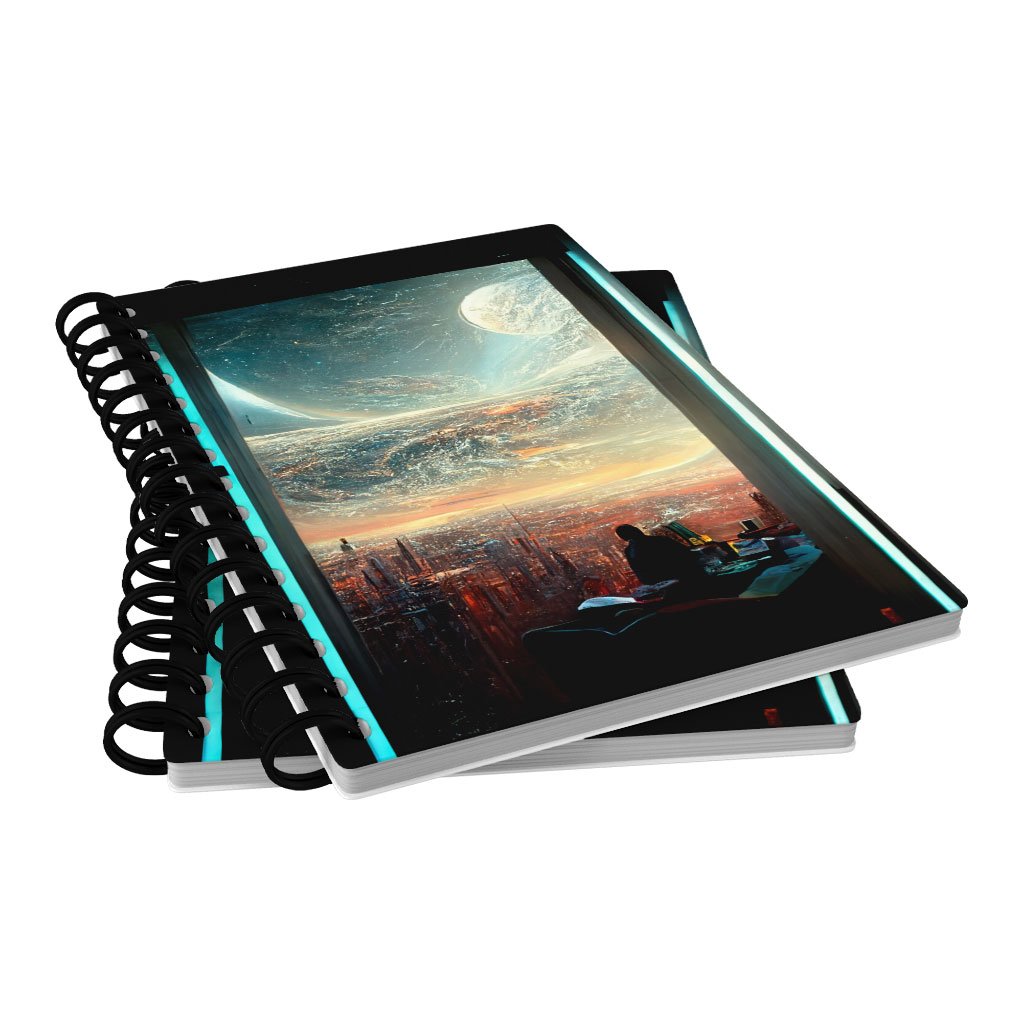 Futuristic City Art Spiral Notebook – Space City Notebook – Cityscape Notebook
