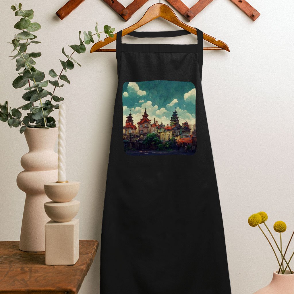 Anime City Art Apron - Nature Cooking Apron - Cartoon Apron for Women