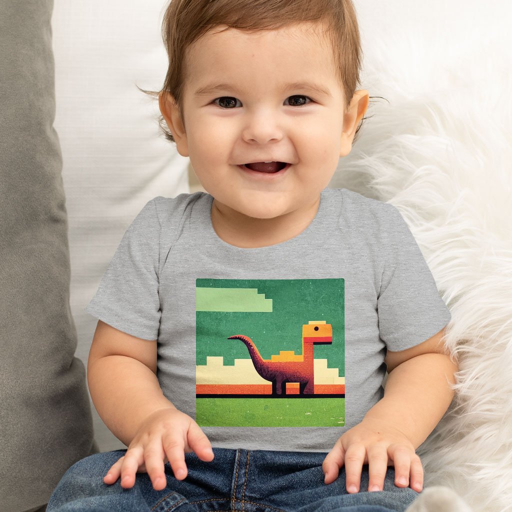 Dino Pixel Art Baby Jersey T-Shirt – Dinosaurs Baby T-Cute Dinosaur T