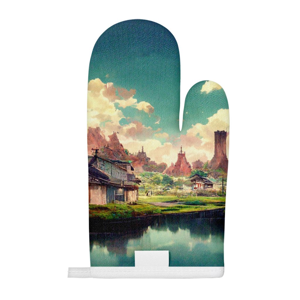 Anime City Concept Art Oven Mitt – Landscape Oven Glove – Nature Cooking Gloves
