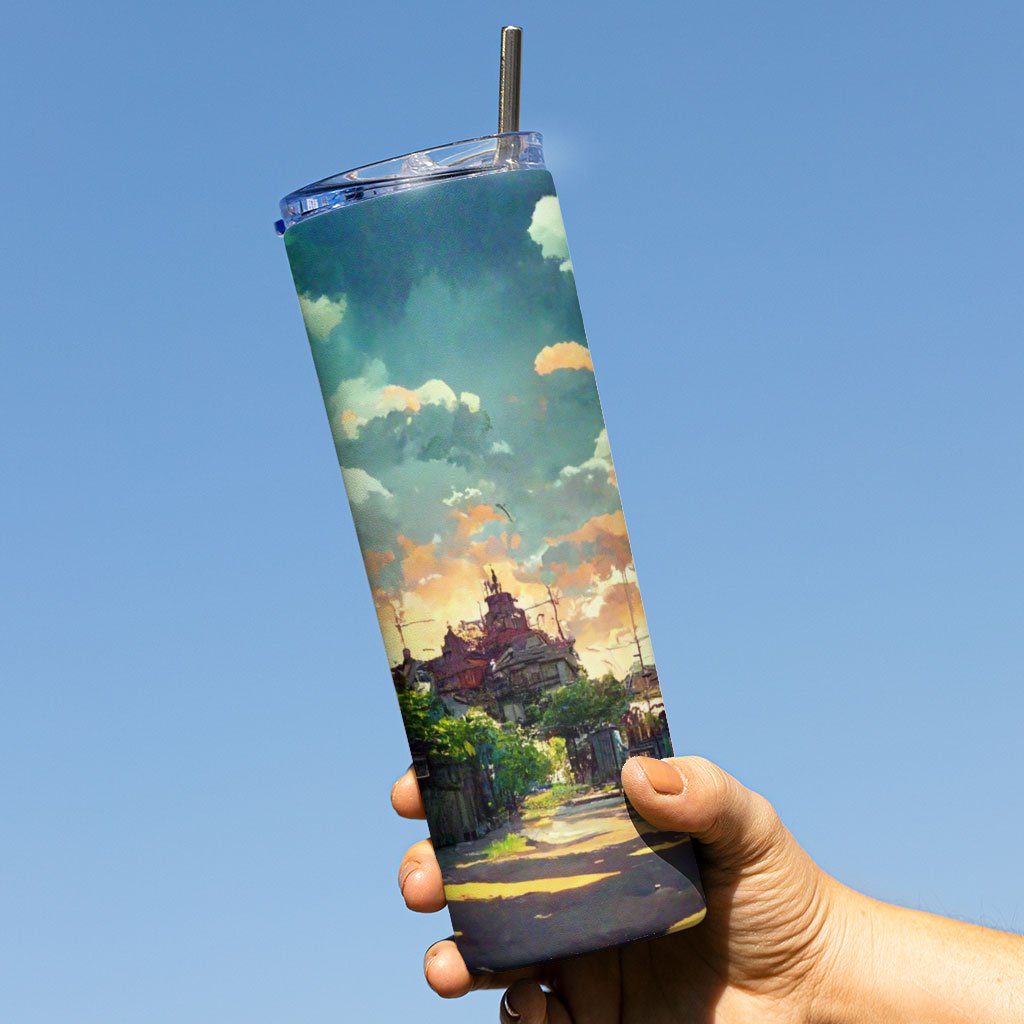 Cartoon City Concept Art 20oz Skinny Tumbler – Anime Travel Mug | Shopamericaio