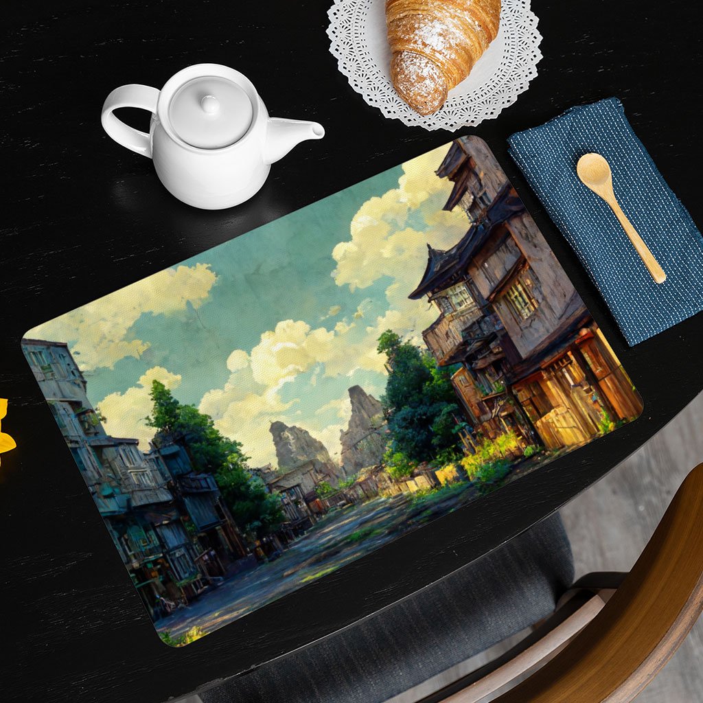 Anime City Digital Art Placemats 2 PCS – Cartoon Placemats for Kitchen Table