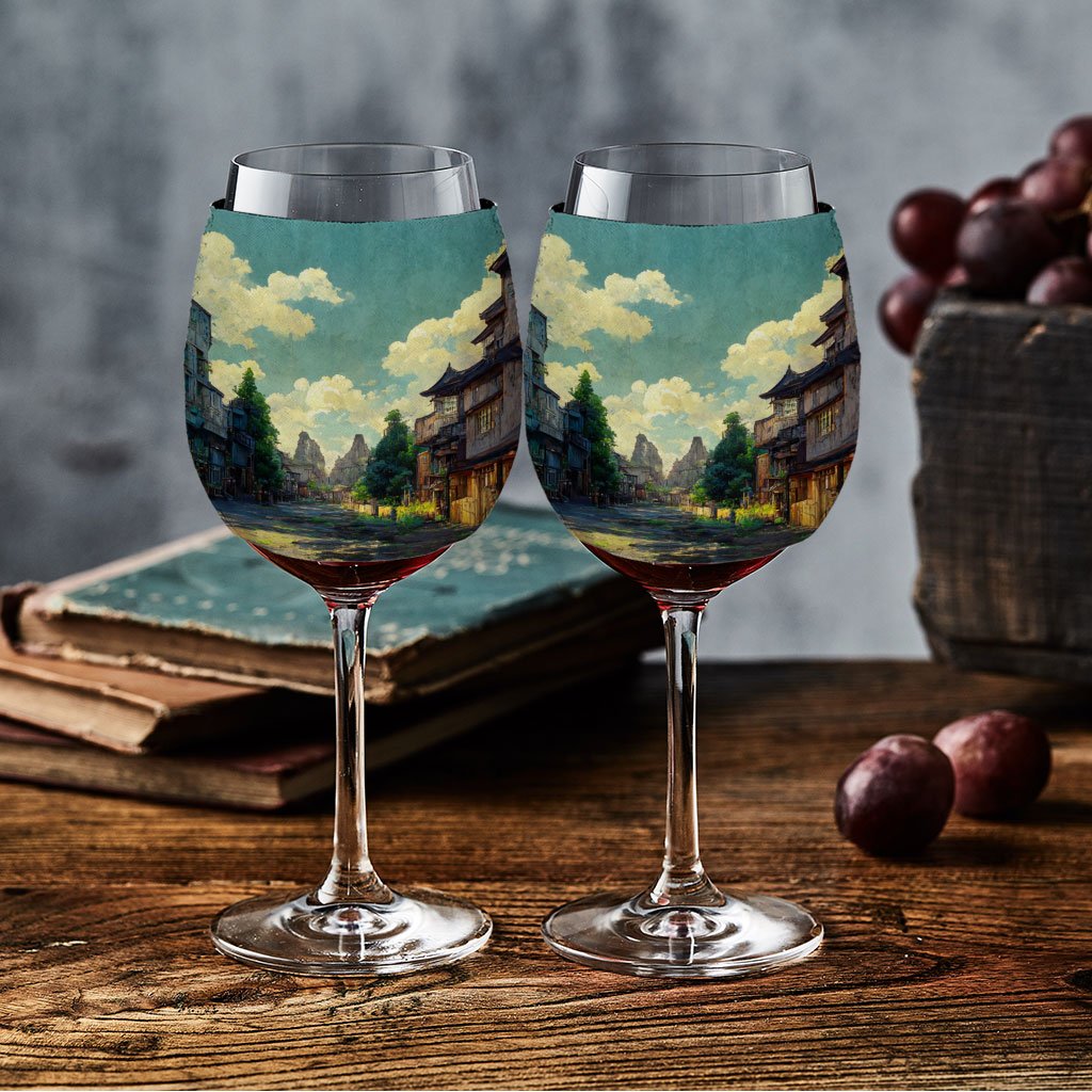 Anime City Digital Art Wine Glass Sleeve – Cartoon Sleeves for Wine Glass