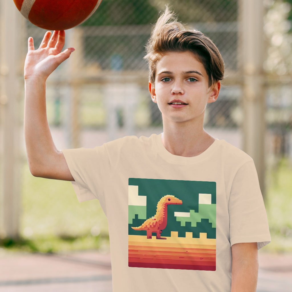Cute Dino Pixel Kids’ T-Shirt – 8 Bit T | Girl Print Baby Jersey T-Shirt
