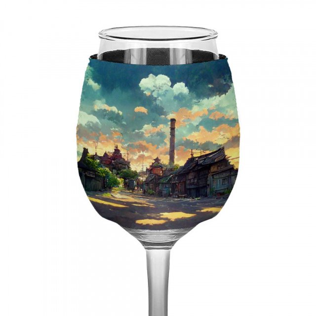 Cartoon City Concept Art Wine Glass Sleeve – Anime Sleeves for Wine Glass