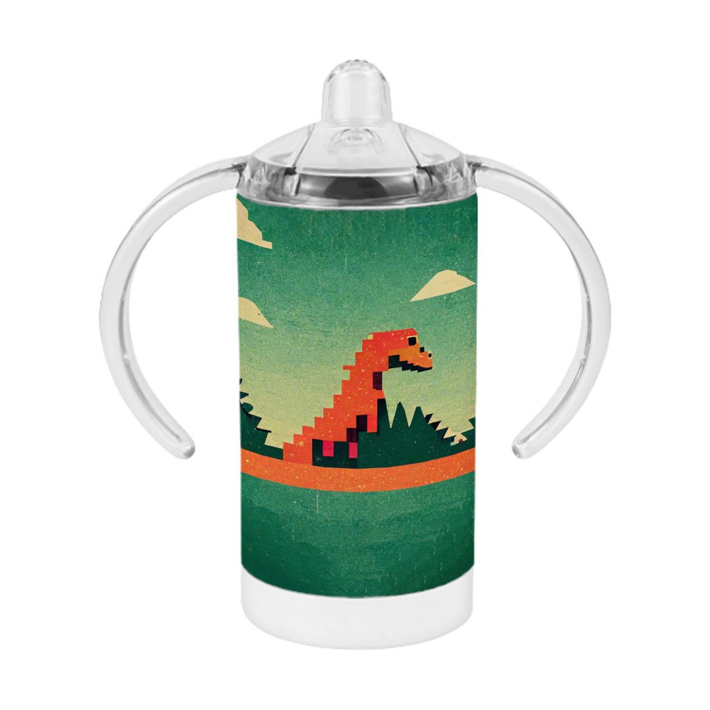 Dino Pixel Art Sippy Cup – Cute Dinosaur Baby Sippy Cup – 8 Bit Sippy Cup