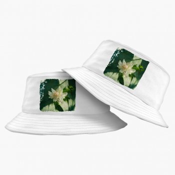 White Dahlia Flower Bucket Hat – Art Hat – Printed Bucket Hat