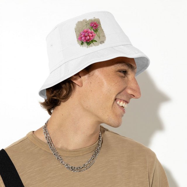 Pink Dahlia Flower Bucket Hat – Painted Hat – Graphic Bucket Hat