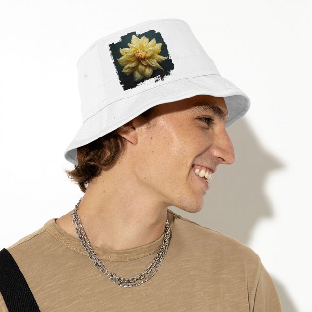 Dahlia Flower with Leaves Bucket Hat – Botanical Hat – Colorful Bucket Hat