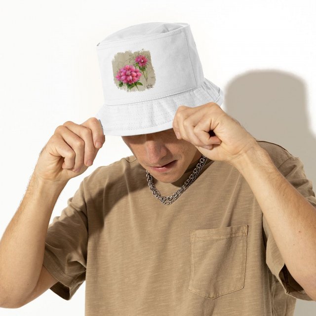 Pink Dahlia Flower Bucket Hat – Painted Hat – Graphic Bucket Hat