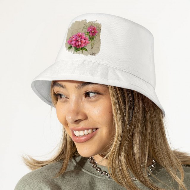 Pink Dahlia Flower Bucket Hat - Painted Hat - Graphic Bucket Hat - Image 3