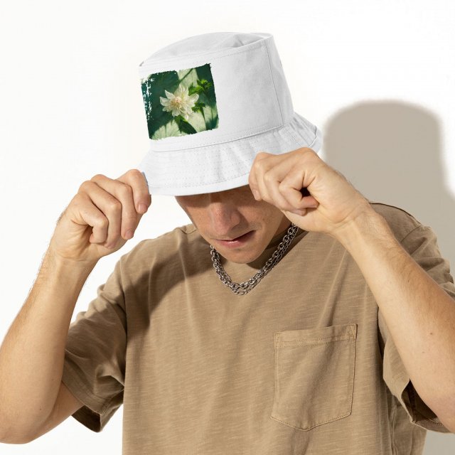 White Dahlia Flower Bucket Hat - Art Hat - Printed Bucket Hat - Image 5