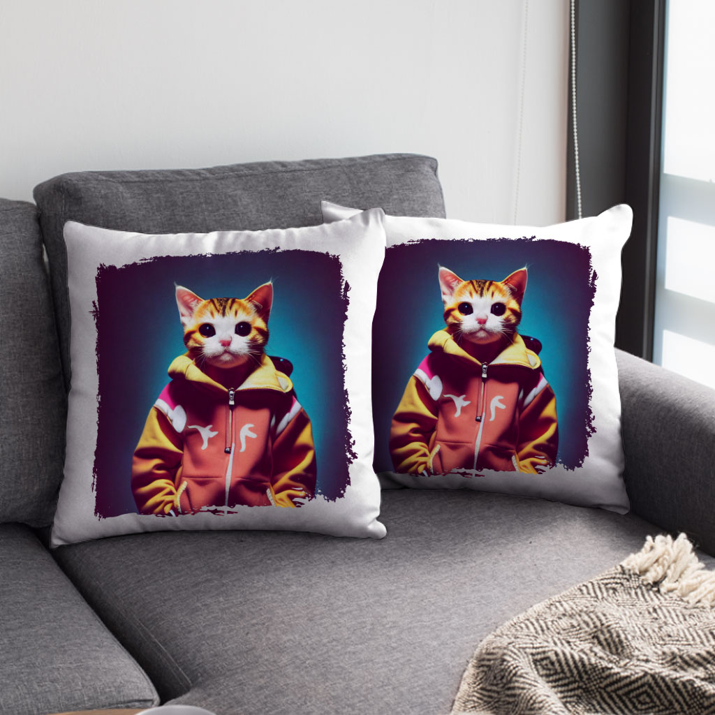 Funny Cat In Clothes Square Pillow Cases – Colorful Art Pillow Covers