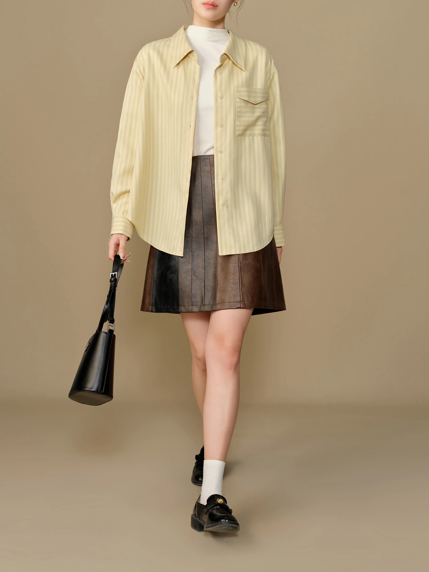 Striped Wide Shoulder Retro Long-Sleeved Winter Shirt - Image 4