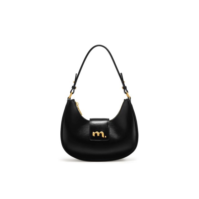 Elegant Crescent Black Leather Underarm Bag – Chic Crossbody for Women - Image 2