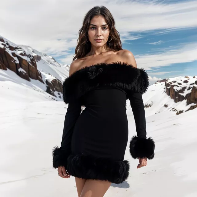 Elegant Off-The-Shoulder Faux Fur Mini Dress