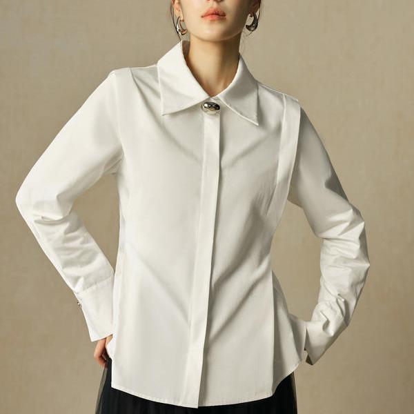 Women’s Slim Fit White Polo Neck Blouse