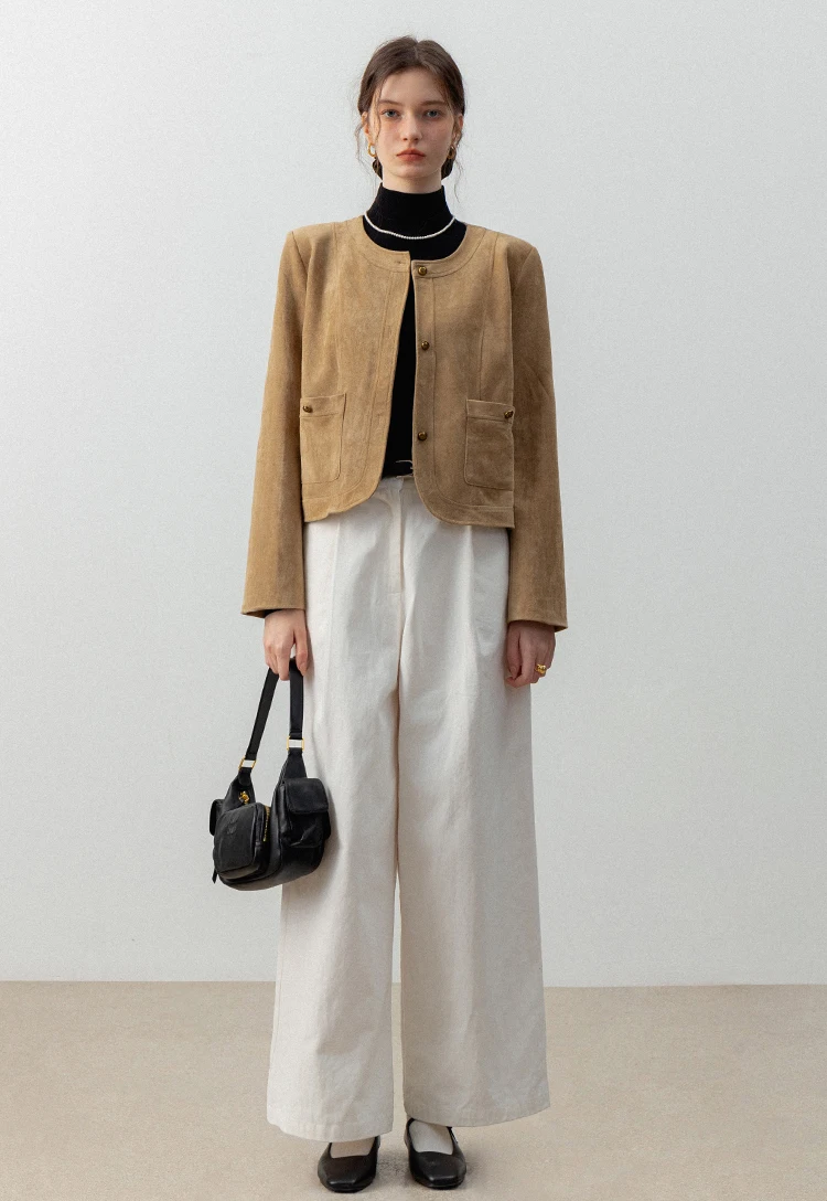 Women's Brown Suede Jacket with Pockets - Image 8