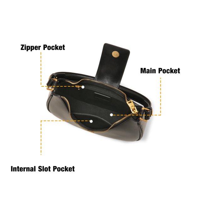 Elegant Crescent Black Leather Underarm Bag – Chic Crossbody for Women - Image 3