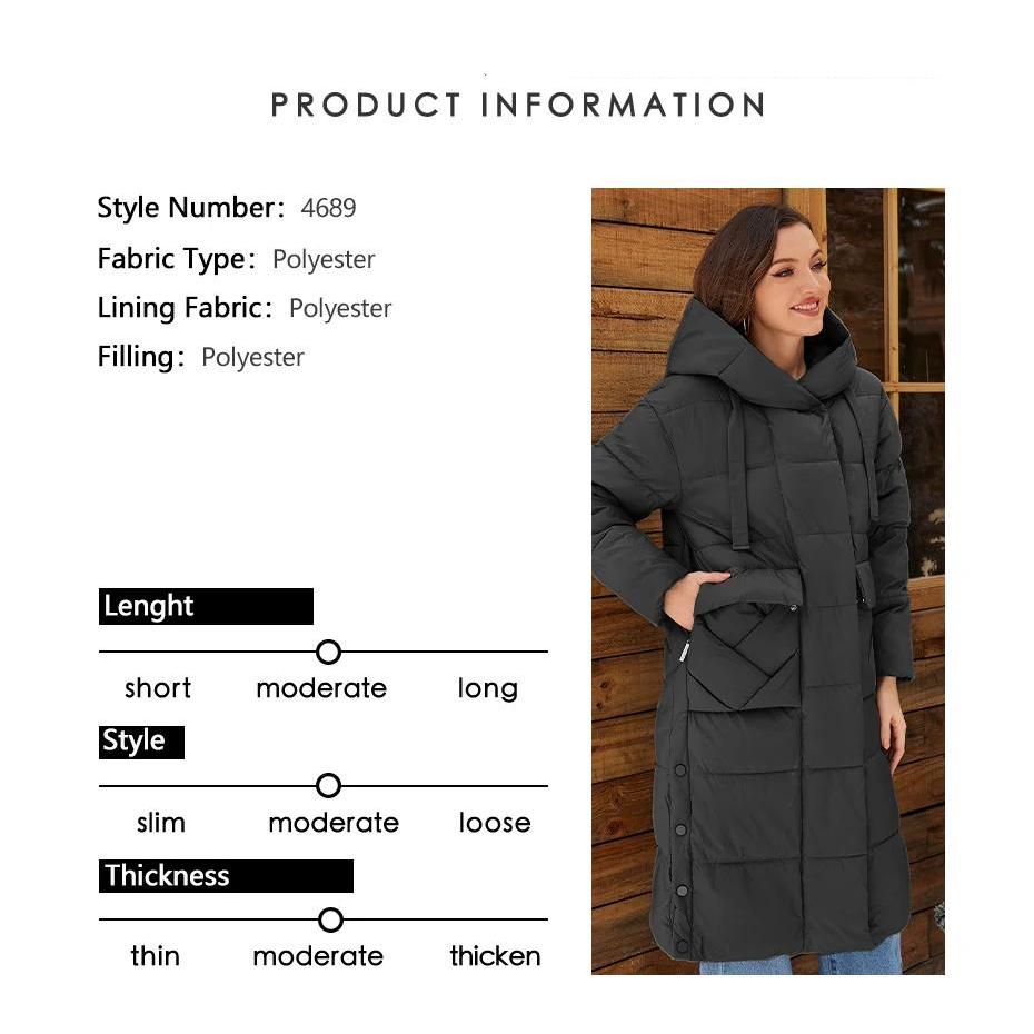 Women's Long Hooded Winter Down Jacket with Belted Design and Zipper Pockets - Image 6