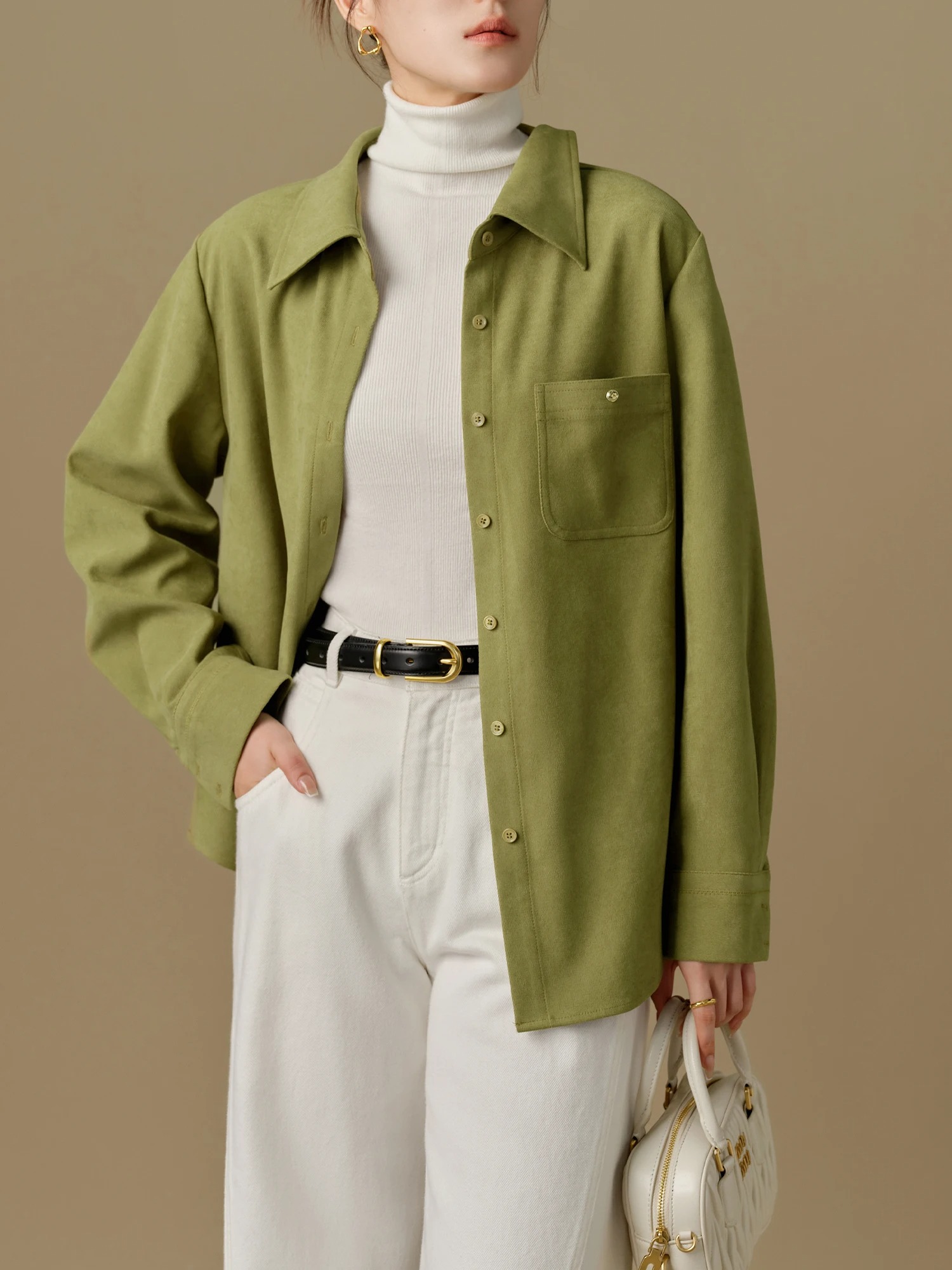 Women’s Winter Flannel Polo Neck Long Sleeve Blouse Shirt Coat - Image 2