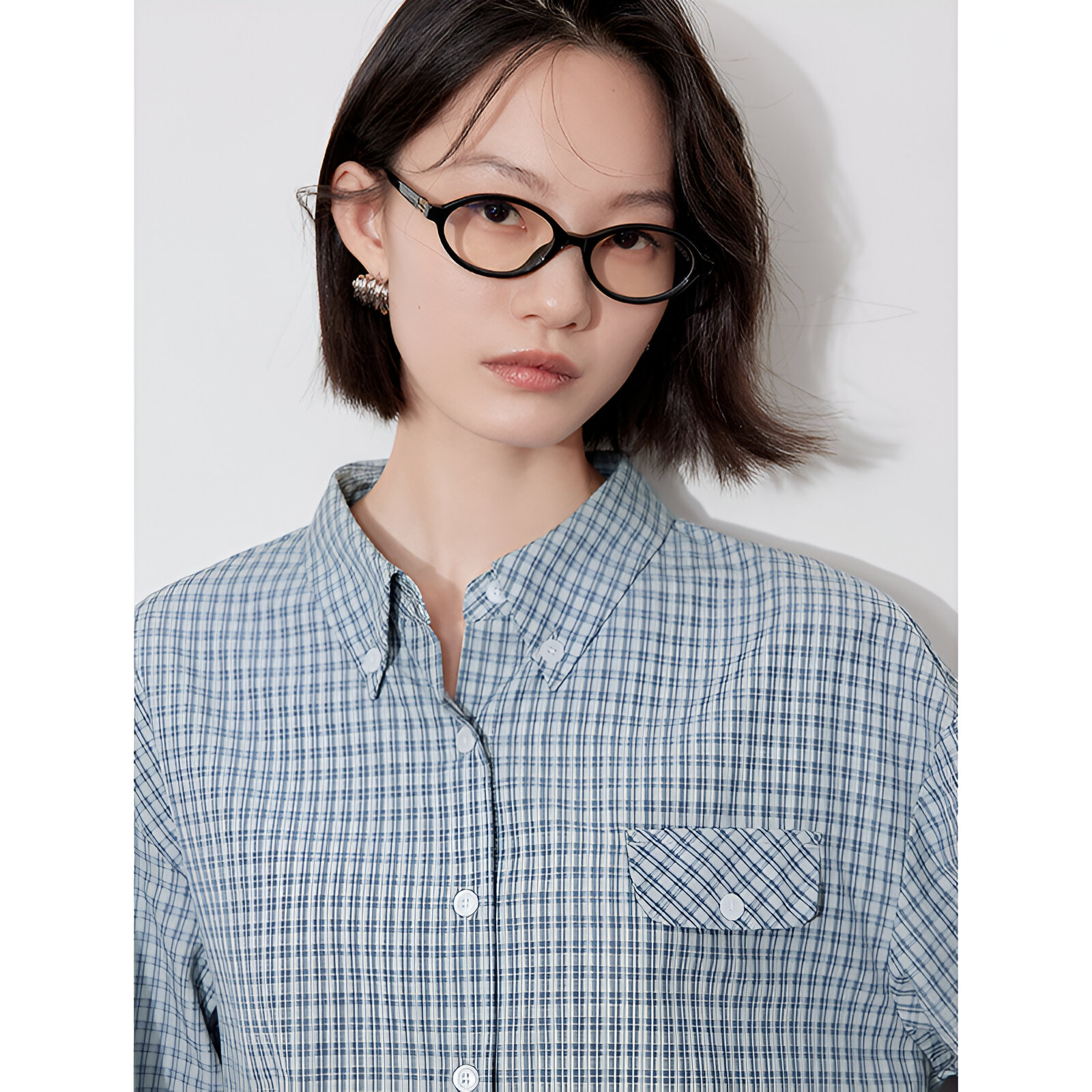 Women's Plaid Pleated Blouse Shirt - Image 4