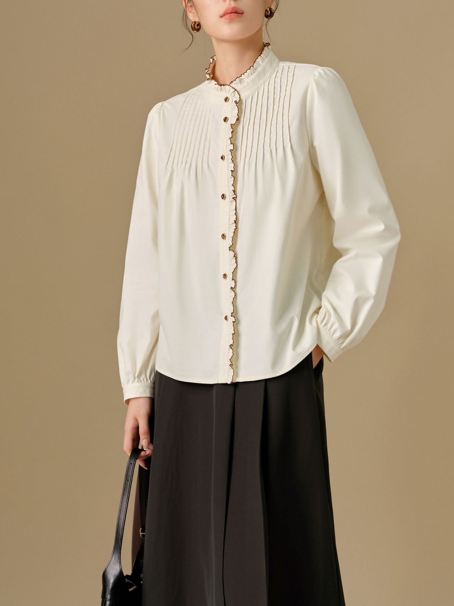 Plus Size Women’s Artistic Retro Cotton Shirt with Fungus Edge - Image 2