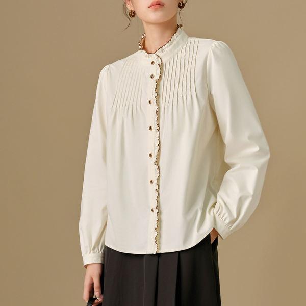 Plus Size Women’s Artistic Retro Cotton Shirt with Fungus Edge