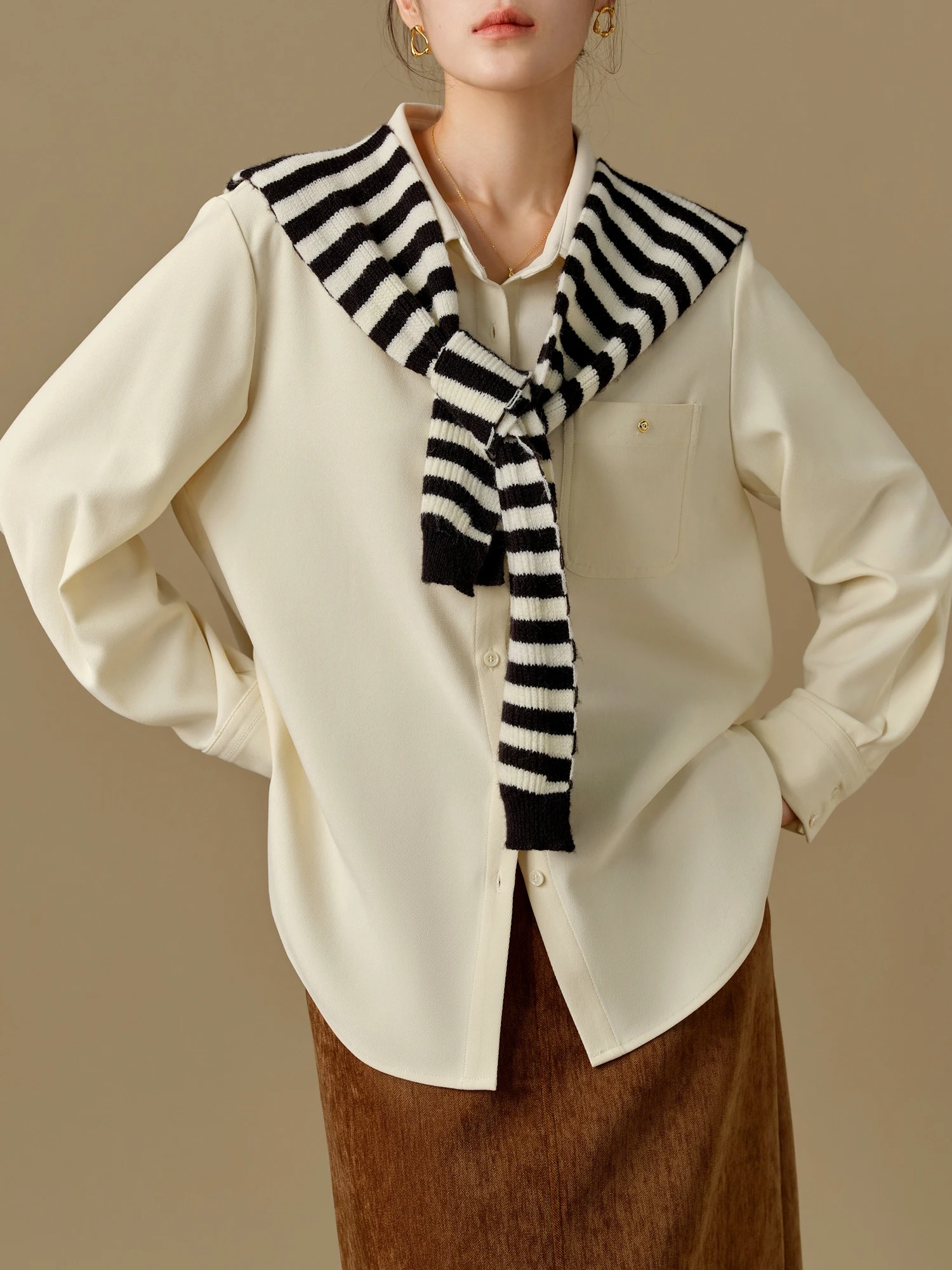 Women’s Winter Flannel Polo Neck Long Sleeve Blouse Shirt Coat - Image 5