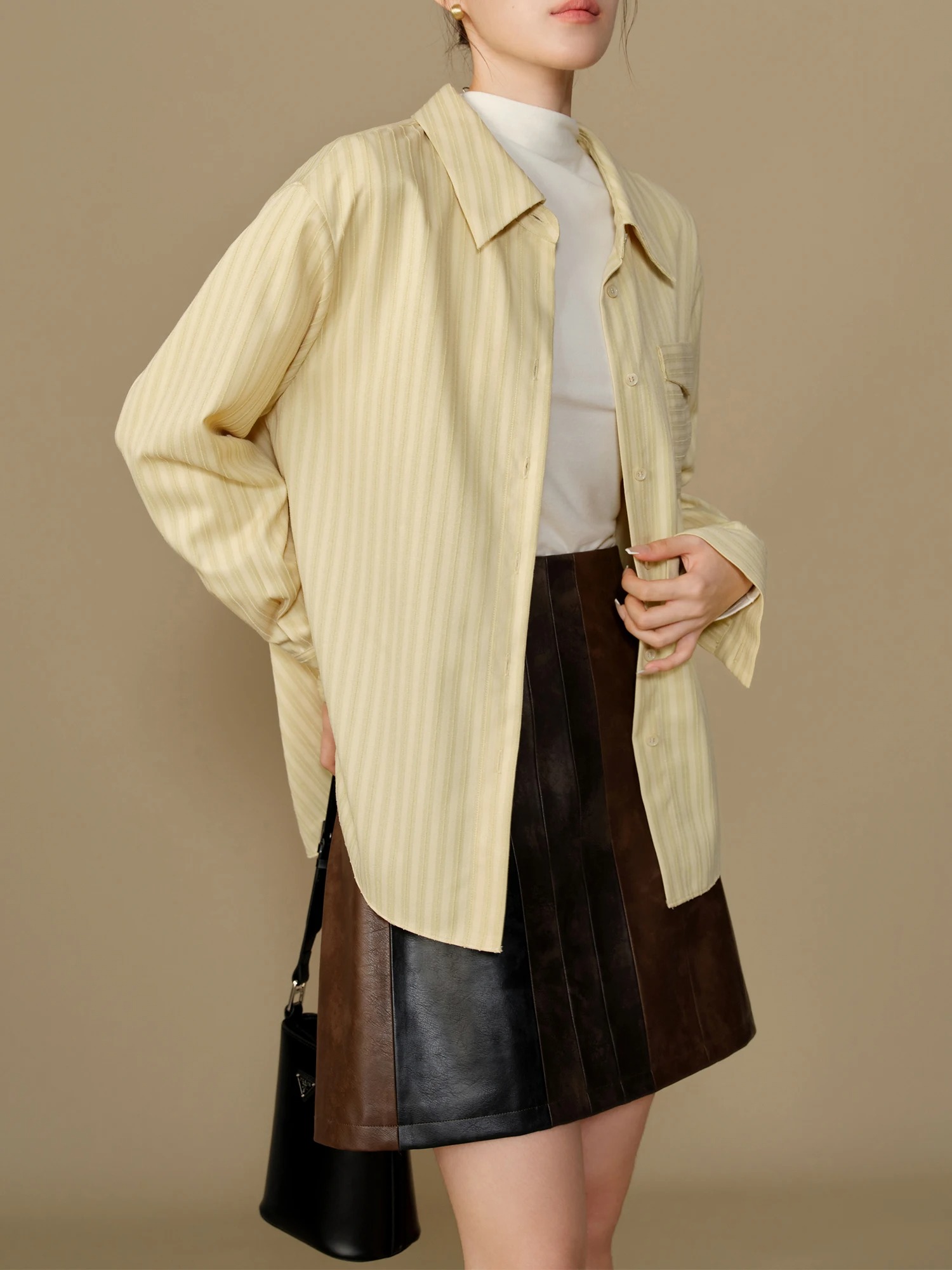 Striped Wide Shoulder Retro Long-Sleeved Winter Shirt - Image 2
