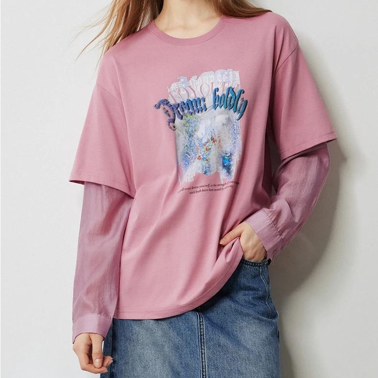 Women’s Casual Loose Embroidered Floral T-Shirt with O-Neck