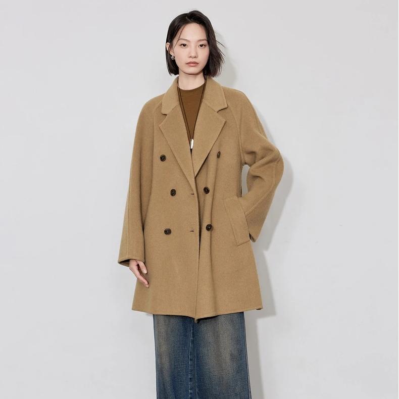 Elegant Double-Breasted Wool Coat for Women