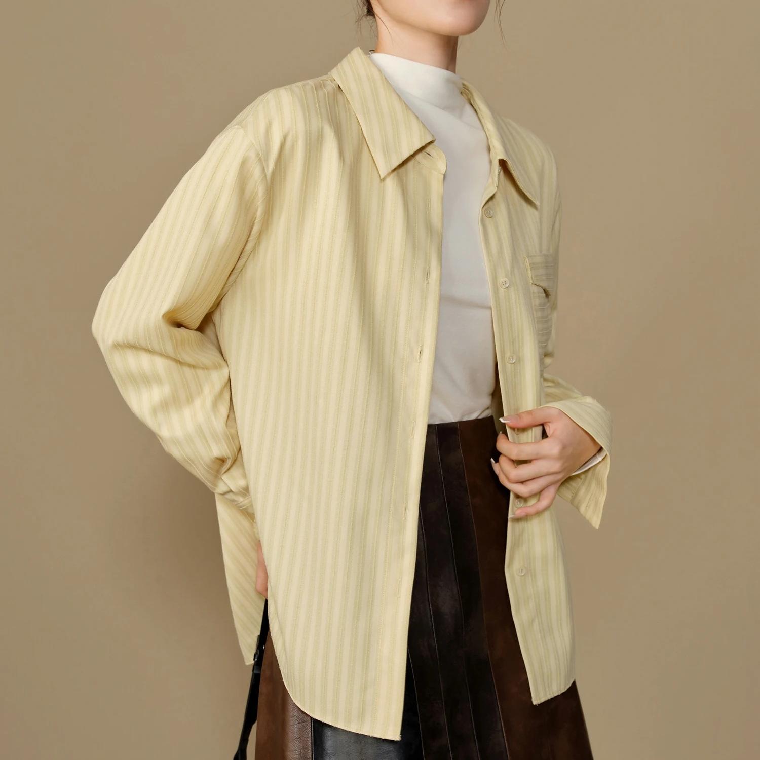 Striped Wide Shoulder Retro Long-Sleeved Winter Shirt