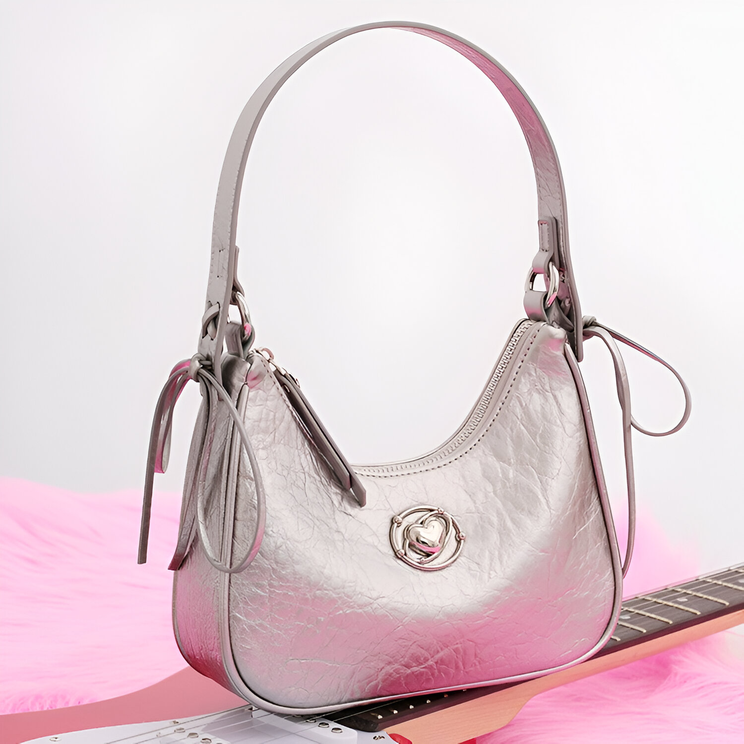 Silver Women’s Underarm Bag - Stylish Shoulder Handbag for Winter & Christmas